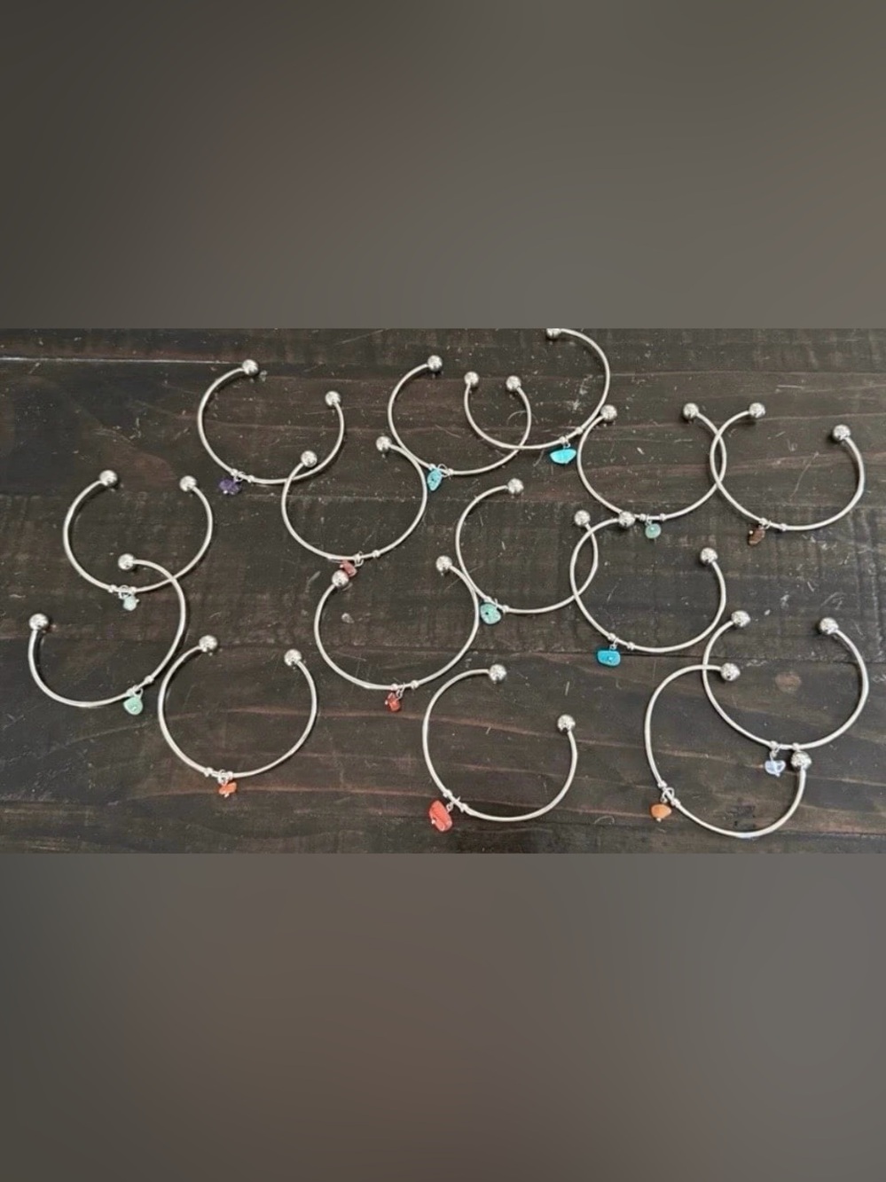 Bulk of 15 new assorted Stainless Steel Open Bangle Cuff Bracelets with stone